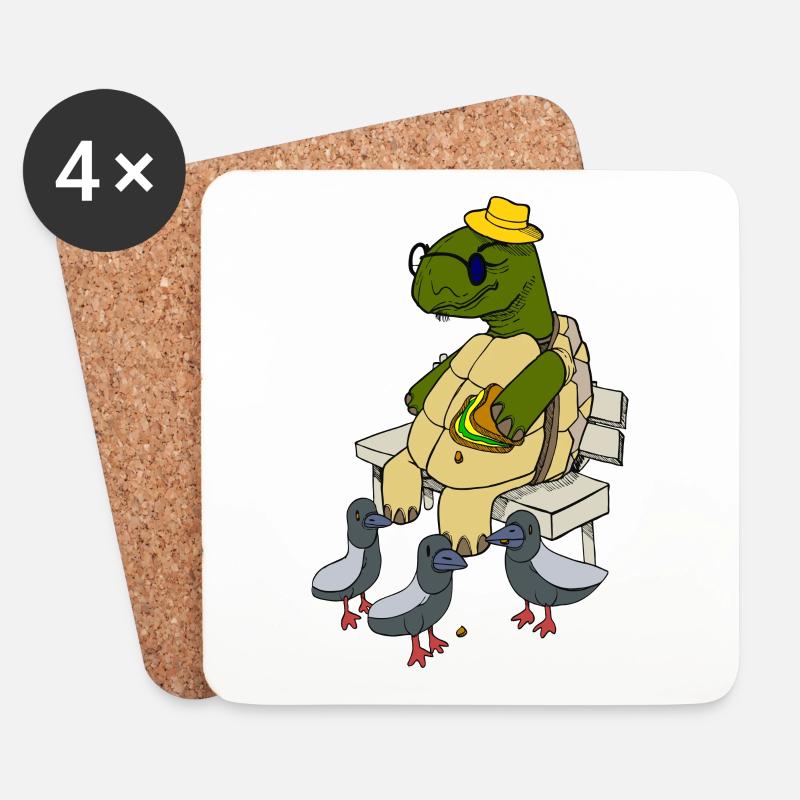 Opa Schildkröte auf einer Bank - Untersetzer (4er-Set) - Weiß