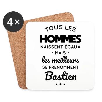 Hommes égaux meilleurs se prénomment Bastien - Dessous de verre (lot de 4) - blanc - Devant