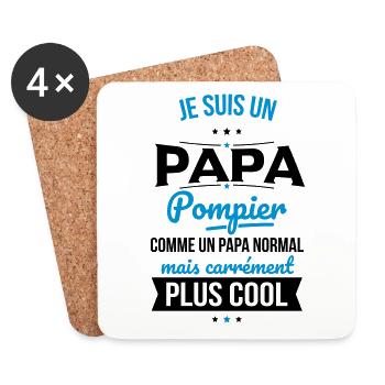 Papa pompier comme papa normal plus cool - Dessous de verre (lot de 4) - blanc - Devant