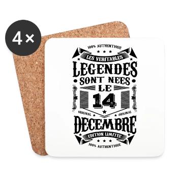 LES VÉRITABLES LEGENDES SONT NÉES LE 14 DÉCEMBRE - Dessous de verre (lot de 4) - blanc - Devant