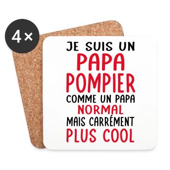 Papa pompier comme papa normal plus cool - Dessous de verre (lot de 4) - blanc - Devant