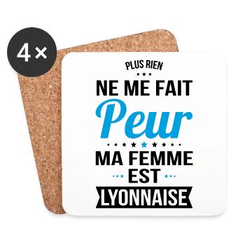Rien ne me fait peur ma femme est Lyonnaise - Dessous de verre (lot de 4) - blanc - Devant