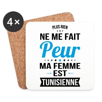 Rien ne me fait peur ma femme est Tunisienne - Dessous de verre (lot de 4) - blanc - Devant