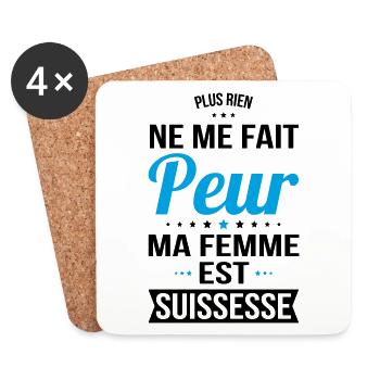 Rien ne me fait peur ma femme est Suissesse - Dessous de verre (lot de 4) - blanc - Devant