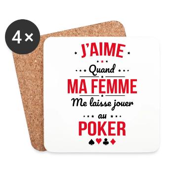 J'aime quand ma femme me laisse jouer au poker - Dessous de verre (lot de 4) - blanc - Devant