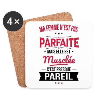 Ma femme pas parfaite mais elle est musclée - Dessous de verre (lot de 4) - blanc - Devant