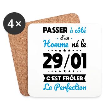 Anniversaire - Né le 29 Janvier Frôler perfection - Dessous de verre (lot de 4) - blanc - Devant