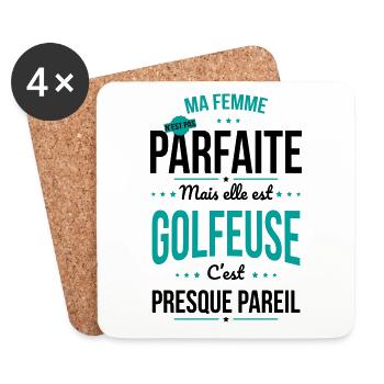 Ma femme n'est pas parfaite mais elle est golfeuse - Dessous de verre (lot de 4) - blanc - Devant
