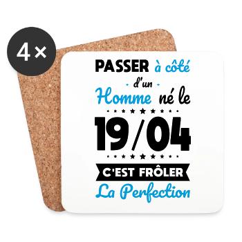Anniversaire - Né le 19 Avril Frôler perfection - Dessous de verre (lot de 4) - blanc - Devant