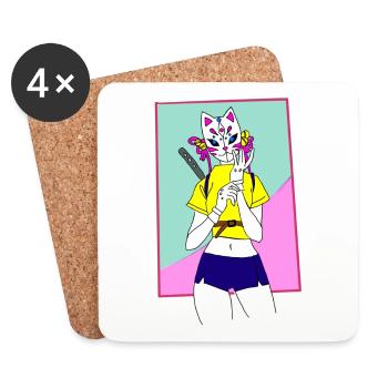 schöne Frau mit Katzenmaske - Untersetzer (4er-Set) - Weiß - Vorne