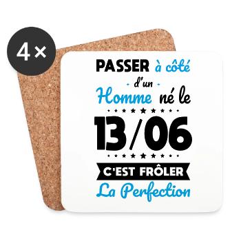 Anniversaire - Né le 13 Juin Frôler perfection - Dessous de verre (lot de 4) - blanc - Devant