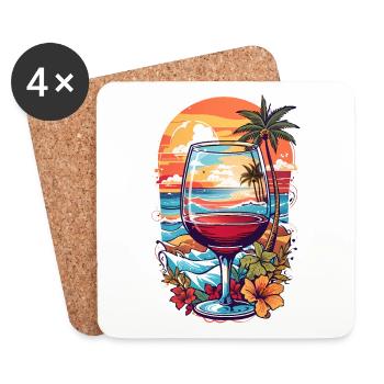 Beach wine glass - Coasters (set of 4) - white - Front