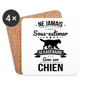 Sous-estimer un sexagénaire avec son chien - Dessous de verre (lot de 4) - blanc - Devant