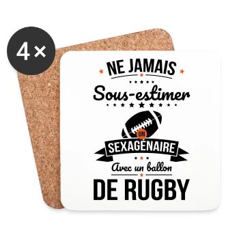 Sous-estimer un sexagénaire avec ballon de rugby - Dessous de verre (lot de 4) - blanc - Devant