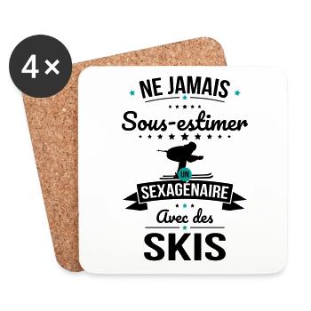Sous-estimer un sexagénaire avec des skis - Dessous de verre (lot de 4) - blanc - Devant
