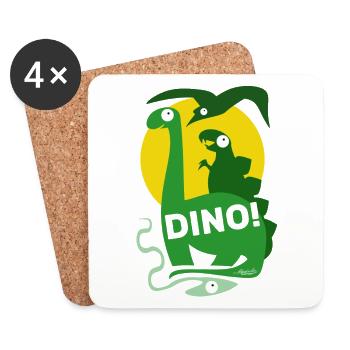 DINO ! Dinosaurier Brontosaurus Kinder Comic - Untersetzer (4er-Set) - Weiß - Vorne
