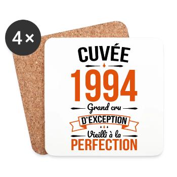 Anniversaire 30 ans - Cuvée 1994 - Cadeau Humour - Dessous de verre (lot de 4) - blanc - Devant