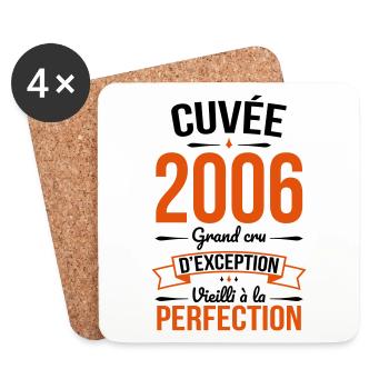 Anniversaire 18 ans - Cuvée 2006 - Cadeau Humour - Dessous de verre (lot de 4) - blanc - Devant