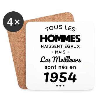 Anniversaire 70 ans - Meilleurs sont nés en 1954 - Dessous de verre (lot de 4) - blanc - Devant