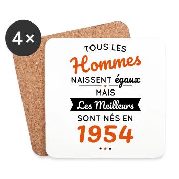 Anniversaire 70 ans - Meilleurs sont nés en 1954 - Dessous de verre (lot de 4) - blanc - Devant