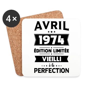 Anniversaire 50 ans - Avril 1974 Perfection - Dessous de verre (lot de 4) - blanc - Devant