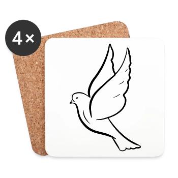 Flying dove. Hand drawn. Drawing. - Coasters (set of 4) - white - Front