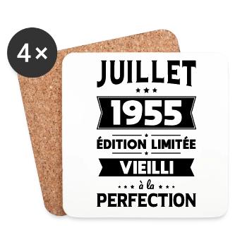Anniversaire 70 ans - Juillet 1955 Perfection - Dessous de verre (lot de 4) - blanc - Devant