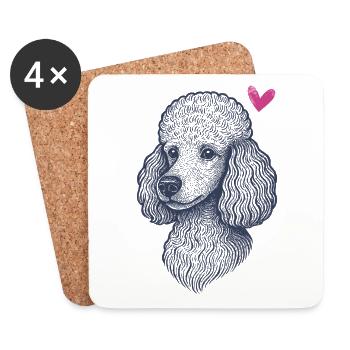 Caniche – Élégant, intelligent et plein de charme - Dessous de verre (lot de 4) - blanc - Devant
