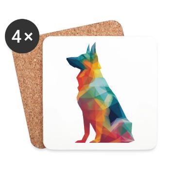 German Shepherd Low Poly Art Desing Colorful - Coasters (set of 4) - white - Front