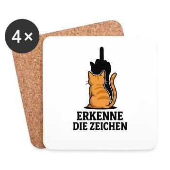 Erkenne die Zeichen Katze Mittelfinger - Untersetzer (4er-Set) - Weiß - Vorne