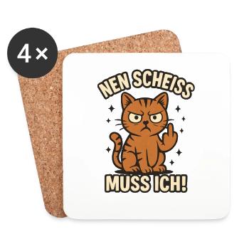Lustige Katze mit frechem Spruch 'nen Scheiss - Untersetzer (4er-Set) - Weiß - Vorne