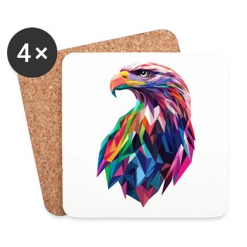 Eagle Head Low Poly Art Logo Design Colorful - Coasters (set of 4) - white - Front