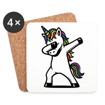 Licorne dabbing - couleurs arc-en-ciel - cadeau - Dessous de verre (lot de 4) - blanc - Devant