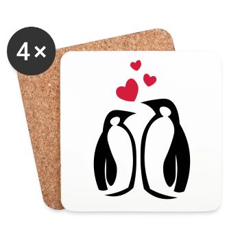 Pinguin Liebespaar - Verliebt - Herzen - Liebe - Untersetzer (4er-Set) - Weiß - Vorne