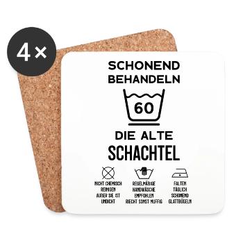 60. GEBURTSTAG ALTE SCHACHTEL SCHONEND BEHANDELN - Untersetzer (4er-Set) - Weiß - Vorne