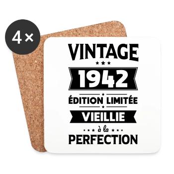 Anniversaire 80 ans - Vintage 1942 - Dessous de verre (lot de 4) - blanc - Devant