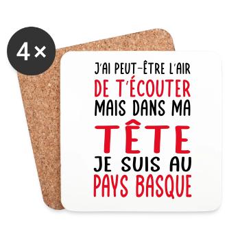 Dans ma tête je suis au Pays Basque Cadeau humour - Dessous de verre (lot de 4) - blanc - Devant