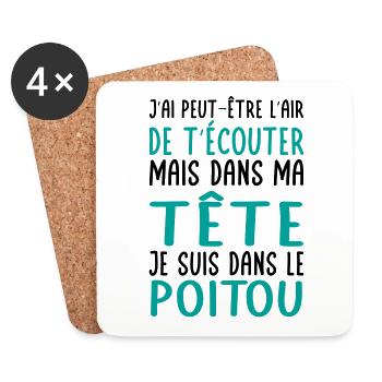 Dans ma tête je suis dans le Poitou - Dessous de verre (lot de 4) - blanc - Devant