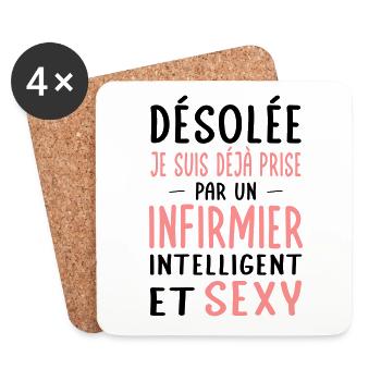 Désolée déjà prise par un infirmier sexy - Dessous de verre (lot de 4) - blanc - Devant