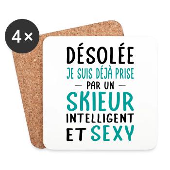 Désolée déjà prise par un skieur sexy - Dessous de verre (lot de 4) - blanc - Devant