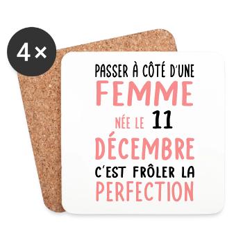 Anniversaire - Née 11 Décembre Frôler perfection - Dessous de verre (lot de 4) - blanc - Devant