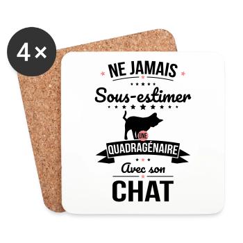 Sous-estimer une quadragénaire avec son chat - Dessous de verre (lot de 4) - blanc - Devant