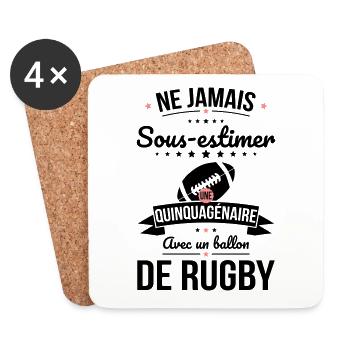 Sous-estimer quinquagénaire avec ballon de rugby - Dessous de verre (lot de 4) - blanc - Devant