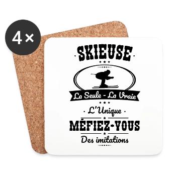 Skieuse - La seule - La vraie - L'unique - Dessous de verre (lot de 4) - blanc - Devant