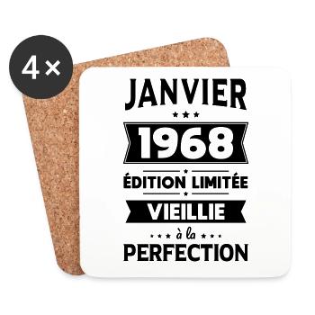 Anniversaire 55 ans - Janvier 1968 Perfection - Dessous de verre (lot de 4) - blanc - Devant