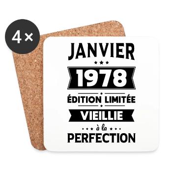 Anniversaire 45 ans - Janvier 1978 Perfection - Dessous de verre (lot de 4) - blanc - Devant