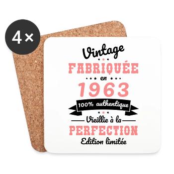Anniversaire 60 ans - Vintage 1963 - Dessous de verre (lot de 4) - blanc - Devant