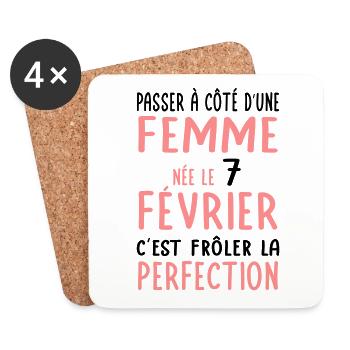 Anniversaire - Née le 7 Février Frôler perfection - Dessous de verre (lot de 4) - blanc - Devant