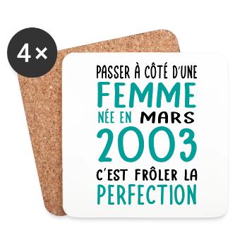 Anniversaire 20 ans - Née en Mars 2003 - Dessous de verre (lot de 4) - blanc - Devant