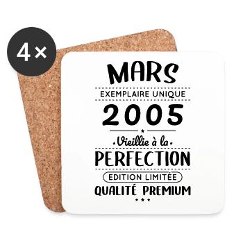 Anniversaire 20 ans - Mars 2005 Perfection - Dessous de verre (lot de 4) - blanc - Devant
